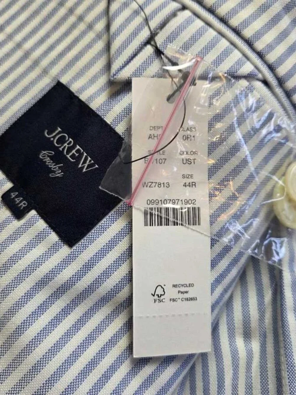 New 44R J.Crew Crosby classic-fit suit jacket in Portuguese cotton oxford stripe